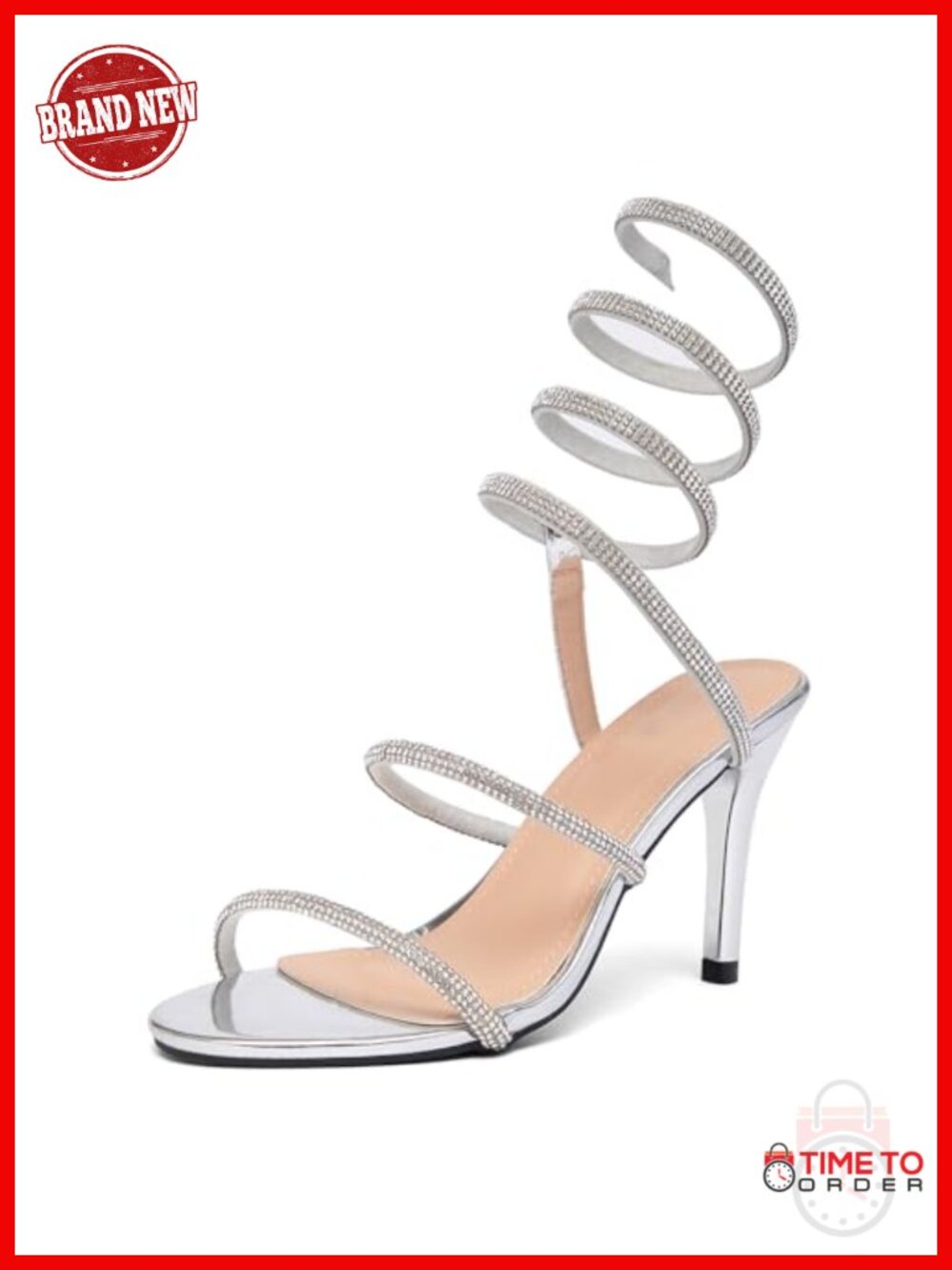 Strappy Stiletto Heeled Sandals Faux Leather Round Open Toe Prom Party
